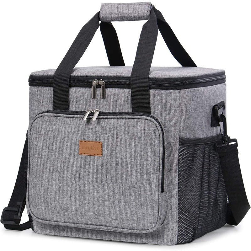 Grey Large Capacity Picnic Bag - Waterproof PEVA Insulated Cooler Bag, Outdoor, Car Use, and Shoulder Crossbody Thermo B