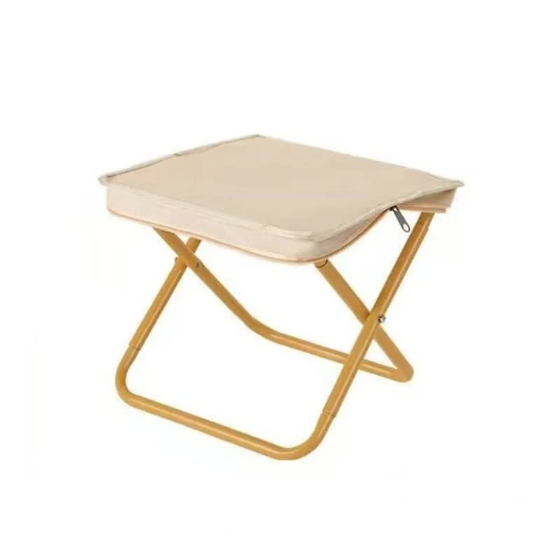 Beige Outdoor Folding Stool with Carrying Handle - Portable Camping Seat, Fishing Chair, Collapsible Zipper Stool for Ou