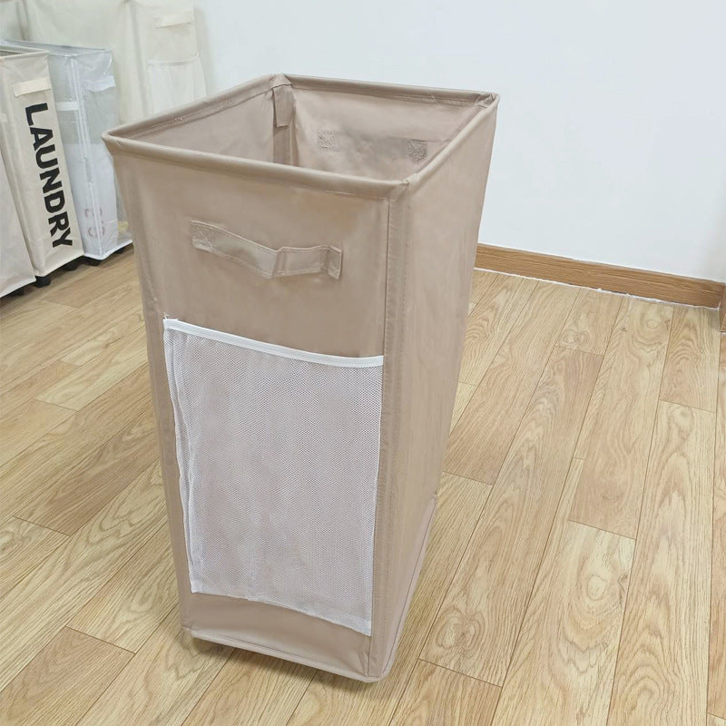 Khaki Foldable Yoga Storage Basket, Oxford Fabric Laundry Hamper, Multi-Purpose Organizer for Toys and Bathroom Essentia