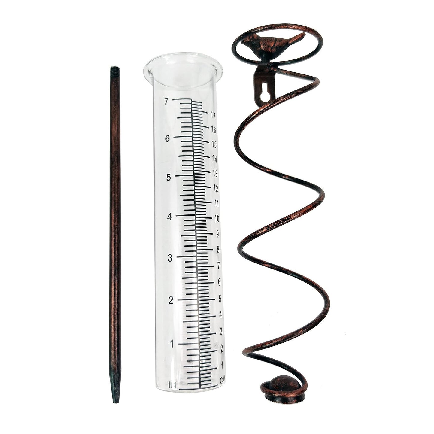 Decorative Garden Rain Gauge â€“ Glass Rain Meter with Metal Stake and Bird Design