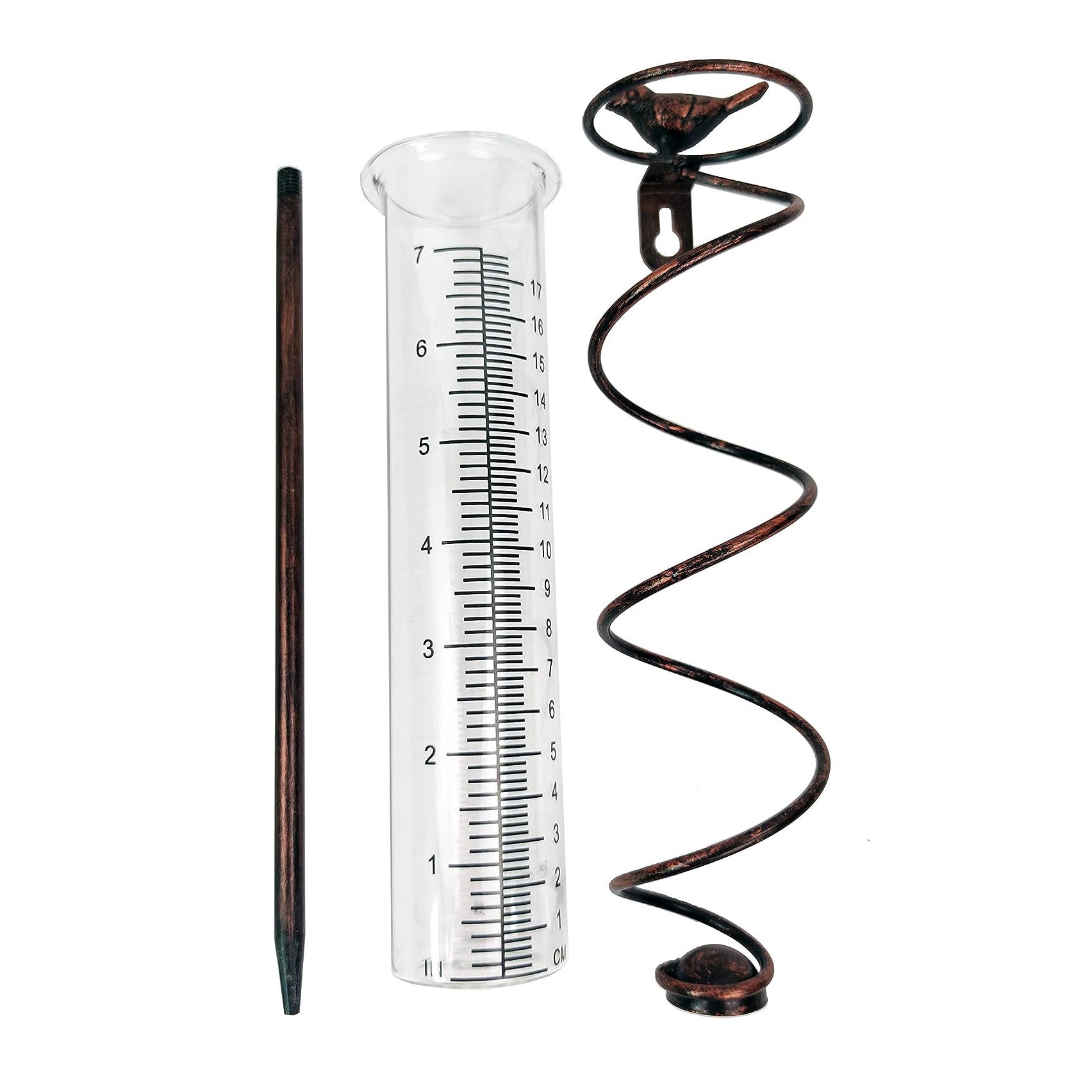 Decorative Garden Rain Gauge â€“ Glass Rain Meter with Metal Stake and Bird Design