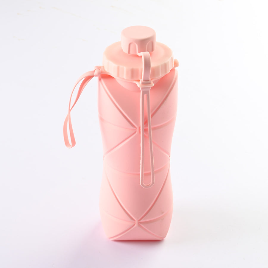Pink 600ml Silicone Folding Water Bottle - Eco-Friendly Collapsible Travel Bottle600ml Silicone Folding Water Bottle - E