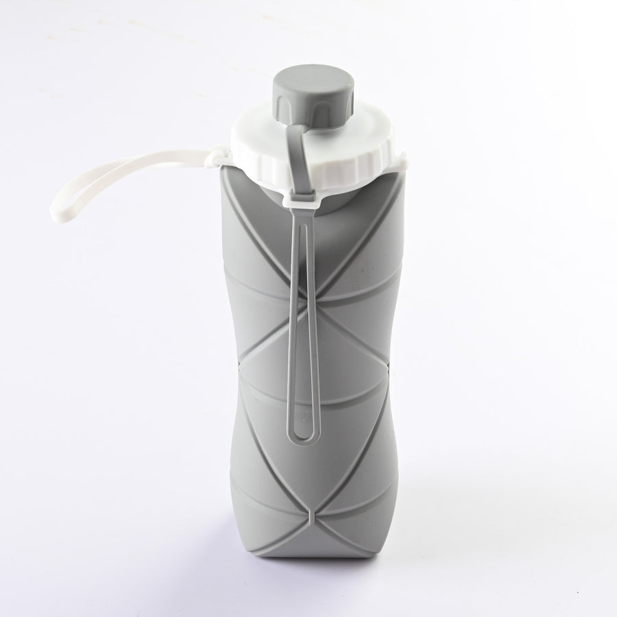 Grey 600ml Silicone Folding Water Bottle - Eco-Friendly Collapsible Travel Bottle600ml Silicone Folding Water Bottle - E