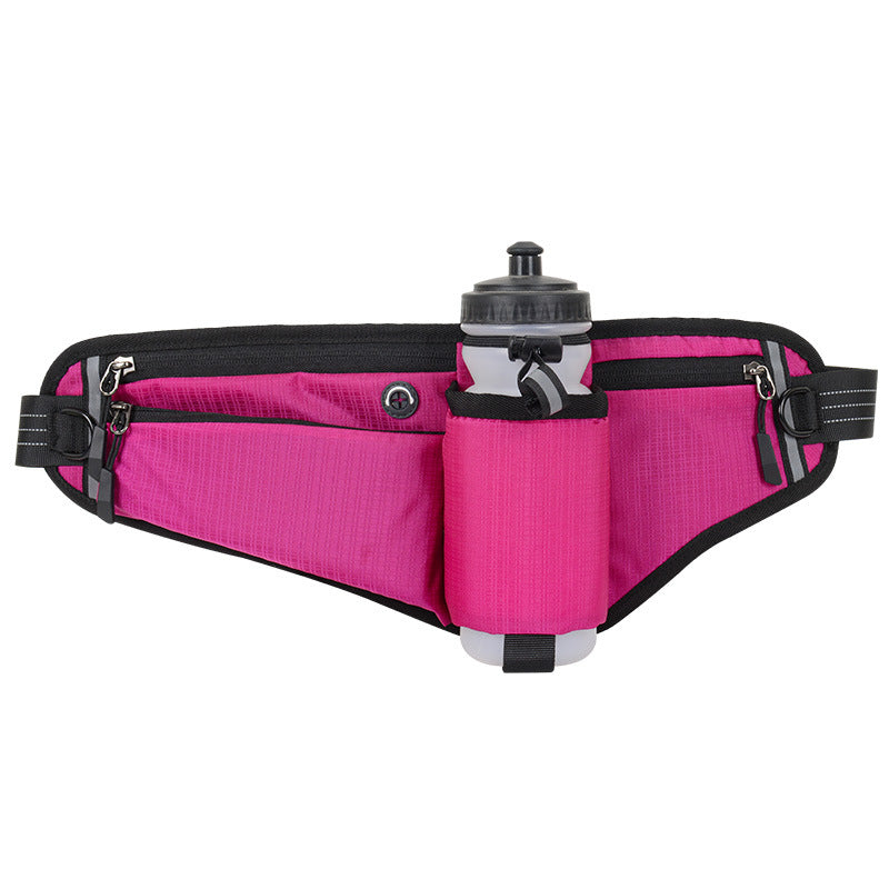 Rose Red Adjustable Running Waist Pack with Water Bottle Holder, Reflective Design, and Multiple Storage Pockets for Out