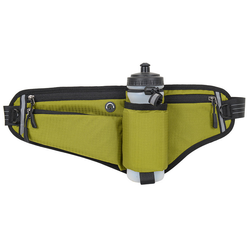 Green Adjustable Running Waist Pack with Water Bottle Holder, Reflective Design, and Multiple Storage Pockets for Outdoo