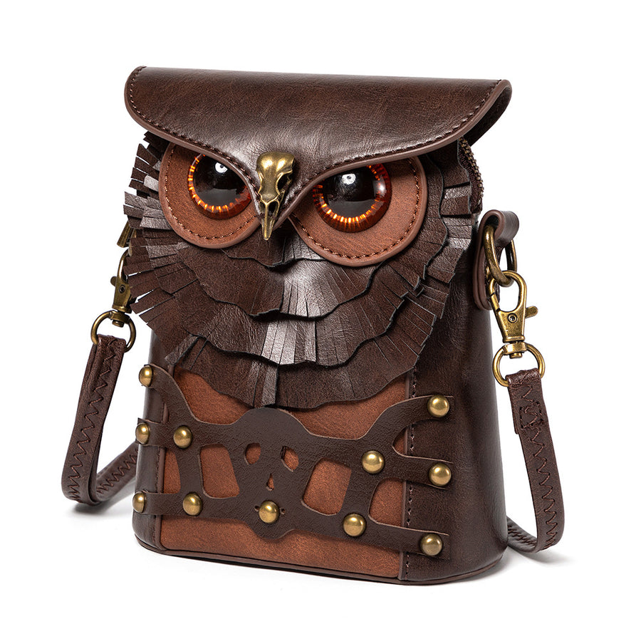 Handcrafted Leather Owl Crossbody Bag â€“ Unique Retro Design Shoulder Purse for Women