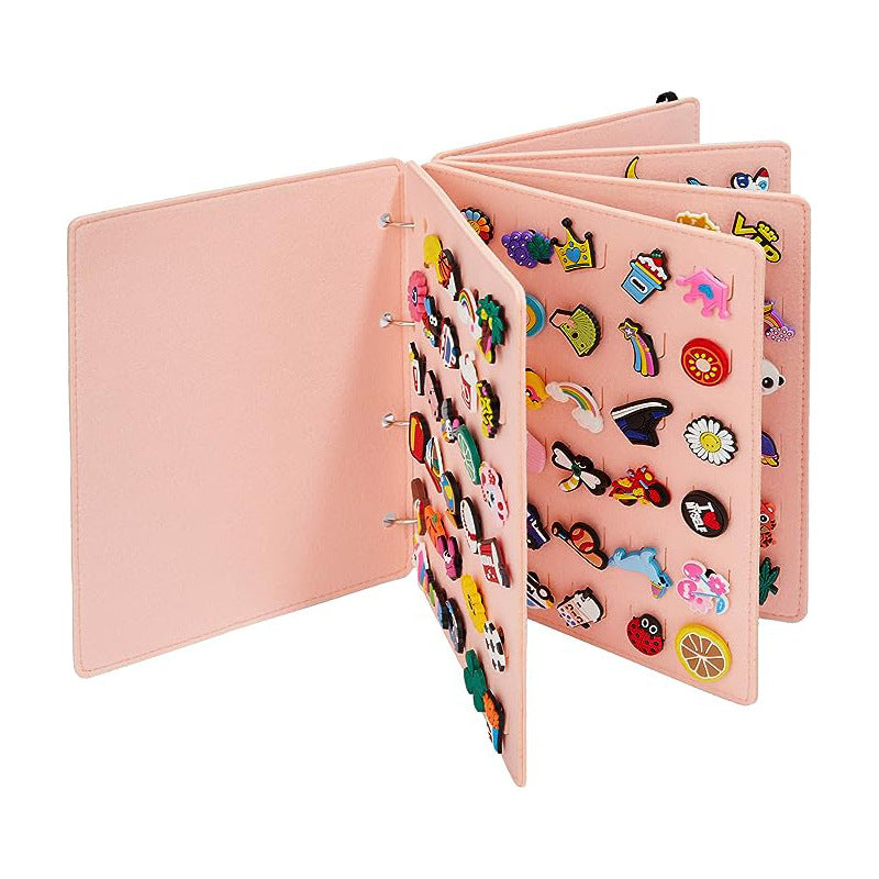 Pink Felt Storage Book for Shoe Charms and Pin Collectibles, Durable Organizer