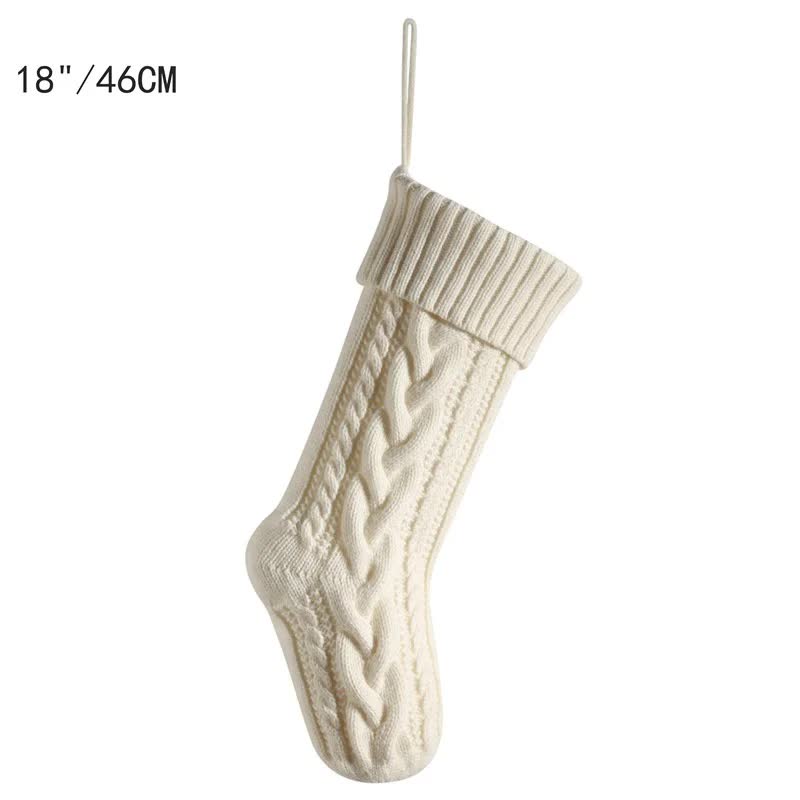3 PCS White Knitted Christmas Gift Bag with Decorative Stocking & Color Block Cable Knit - Large Capacity Holiday Gift B