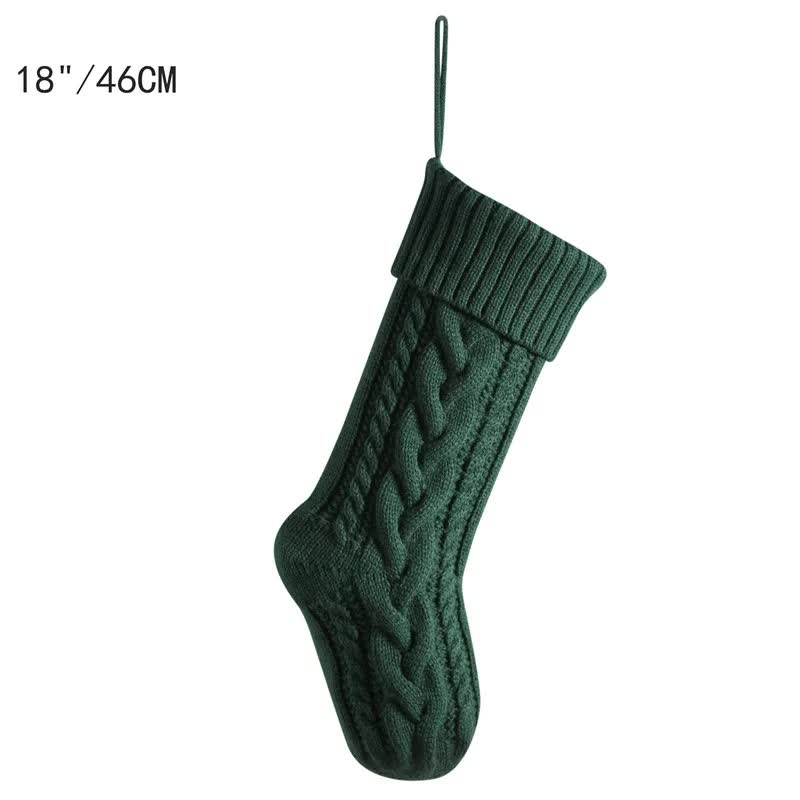 3 PCS Green Knitted Christmas Gift Bag with Decorative Stocking & Color Block Cable Knit - Large Capacity Holiday Gift B