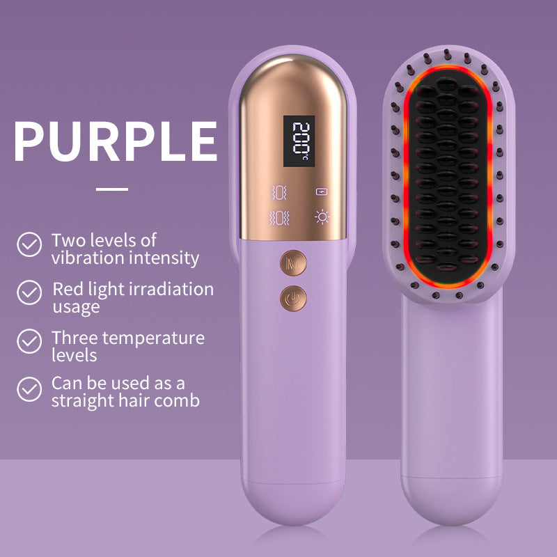 Purle Mini Rechargeable Ionic Hair Straightening Comb | Portable Wireless Vibration Massage Brush for Frizz-Free, Smooth