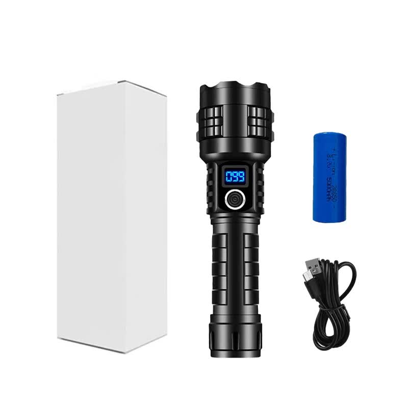 Carton Box LED Self-Defense Flashlight  Powerful Rechargeable Type-C LED Torch with Digital Display for Home & Outdoor Use