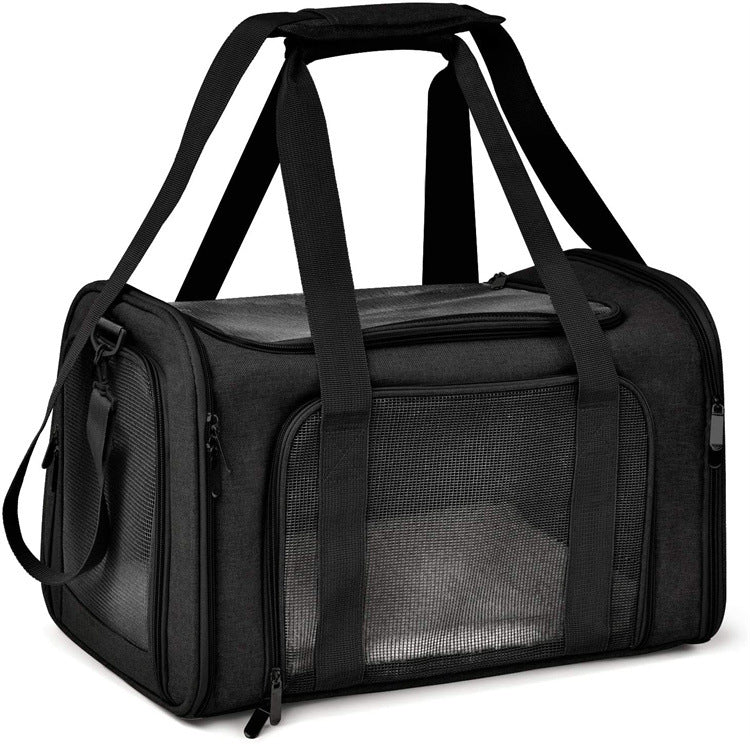 L Black Portable Foldable Pet Carrier Bag - Large Capacity Travel Carrier for 2 Small Pets, Comfortable and Stylish Cat 