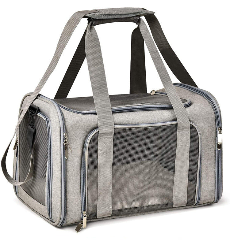 XL Grey Portable Foldable Pet Carrier Bag - Large Capacity Travel Carrier for 2 Small Pets, Comfortable and Stylish Cat 