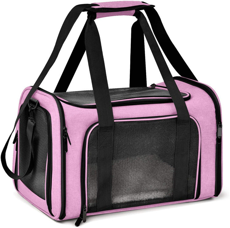 L Pink Portable Foldable Pet Carrier Bag - Large Capacity Travel Carrier for 2 Small Pets, Comfortable and Stylish Cat B