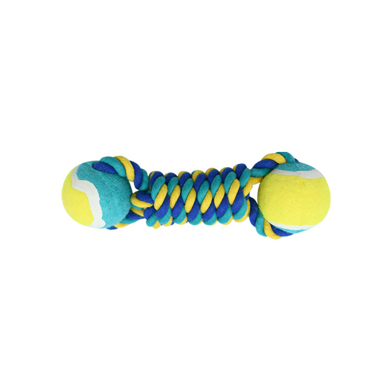 2 PCS Yellow Durable Cotton Rope and Tennis Ball Dog Toy Set - Chew Resistant Tug Toys with Rope Dumbbell - Perfect for 
