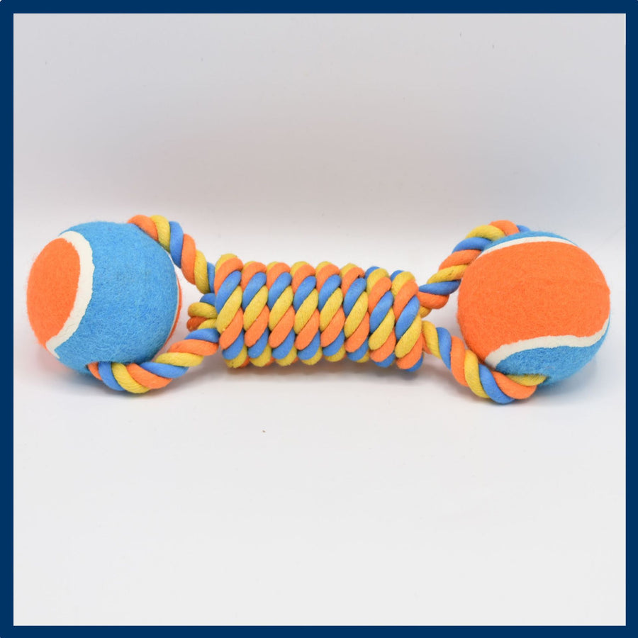 2 PCS Orange Durable Cotton Rope and Tennis Ball Dog Toy Set - Chew Resistant Tug Toys with Rope Dumbbell - Perfect for 