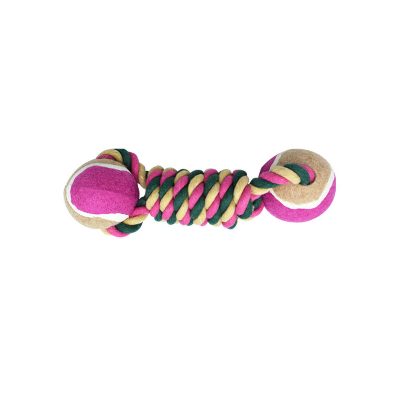 2 PCS Rose Red Durable Cotton Rope and Tennis Ball Dog Toy Set - Chew Resistant Tug Toys with Rope Dumbbell - Perfect fo