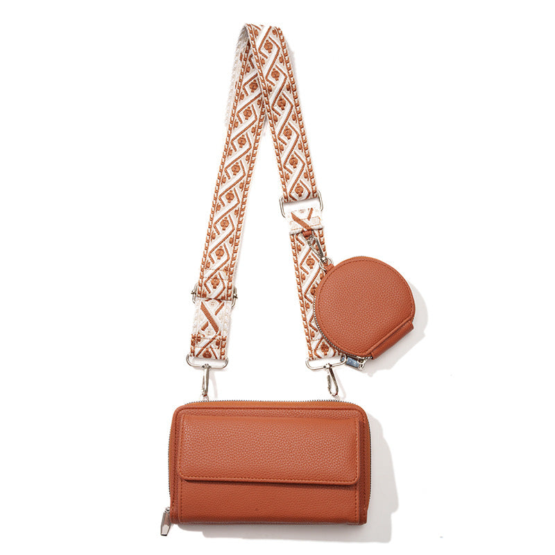 Brown 2-piece combination new mobile phone shoulder bag niche design one-shoulder messenger bag mobile phone bag multi-f