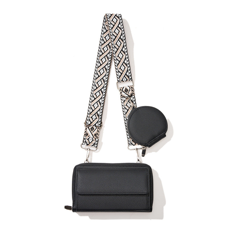 Black 2-piece combination new mobile phone shoulder bag niche design one-shoulder messenger bag mobile phone bag multi-f