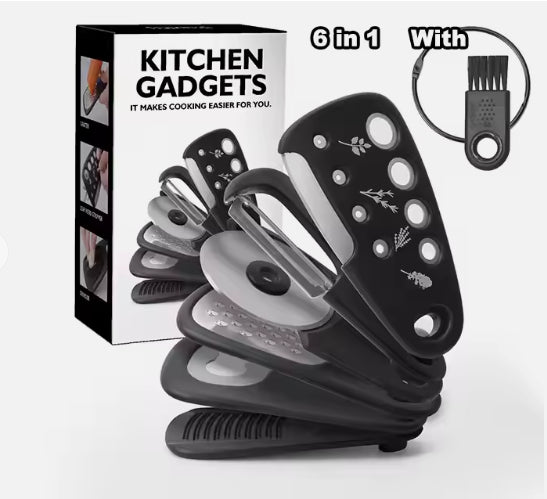 Stackable Kitchen Tool Set - Multi-Function Grater, Herb Cutter, Garlic Press, Can Opener, Cheese Grater, Pizza Cutter &