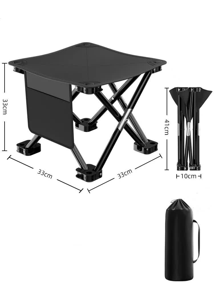 33*32cm Black Outdoor Folding Stool - Lightweight Portable Picnic Chair, Fishing Chair, Camping Seat, and Collapsible Be