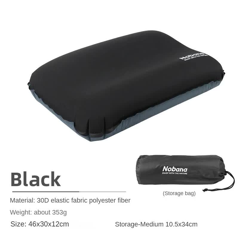 Black Automatic Inflatable 3D Outdoor Sponge Pillow - Portable Camping Travel Neck Cushion, Comfortable Air Mattress for