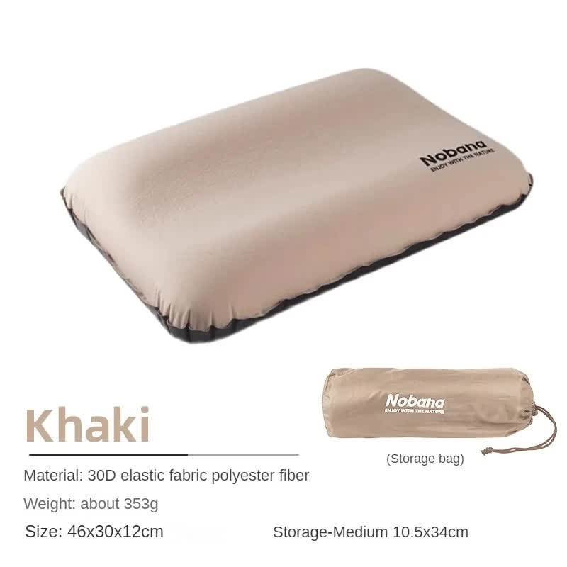 Khaki Automatic Inflatable 3D Outdoor Sponge Pillow - Portable Camping Travel Neck Cushion, Comfortable Air Mattress for