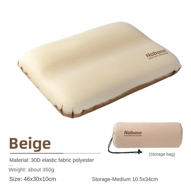 Beige Automatic Inflatable 3D Outdoor Sponge Pillow - Portable Camping Travel Neck Cushion, Comfortable Air Mattress for