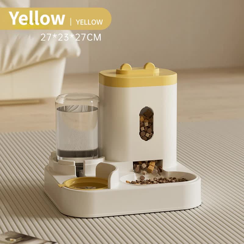 Yellow Automatic Pet Feeder and Water Dispenser - Smart Dog Bowl & Cat Feeder, Universal Pet Feeding Station, Electric P