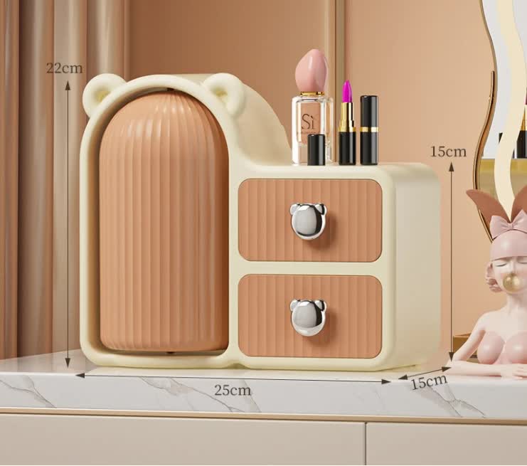 Brown Rotating Desktop Cosmetic Organizer â€“ High-End Dustproof Wall-Mounted Storage Box with Drawer for Vanity, Makeup