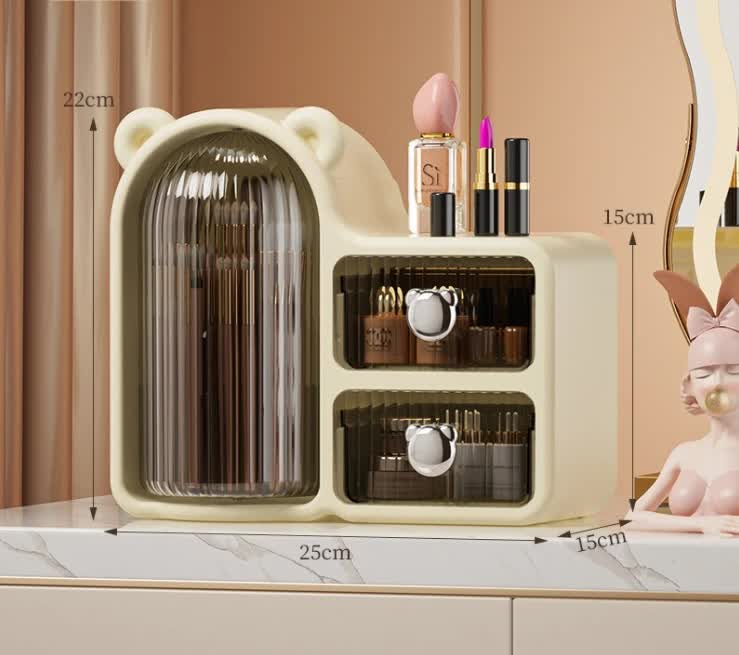 Black Rotating Desktop Cosmetic Organizer â€“ High-End Dustproof Wall-Mounted Storage Box with Drawer for Vanity, Makeup