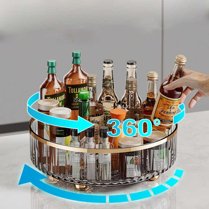 Transparent Luxury Rotating Storage Rack â€“ Transparent Spice Organizer & Condiment Holder for Kitchen and Living Room,