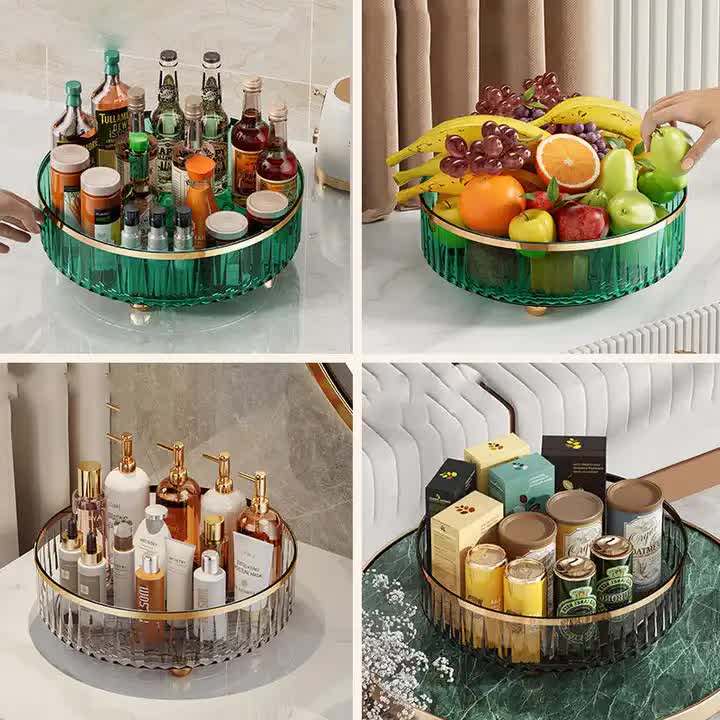 Green Luxury Rotating Storage Rack - Transparent Spice Organizer & Condiment Holder for Kitchen and Living Room, Desktop