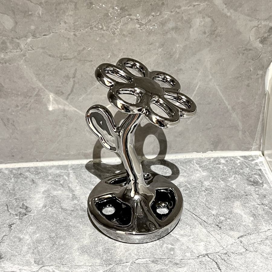 Silver Gray Creative Ceramic Toothbrush Holder - Makeup Brush & Eyebrow Pencil Organizer for Bathroom, Stylish and Pract