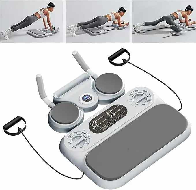 Grey 6-in-1 Multifunctional Fitness Board â€“ Ab Wheel, Automatic Rebound, Fat Burning and Core Strengthening Home Worko