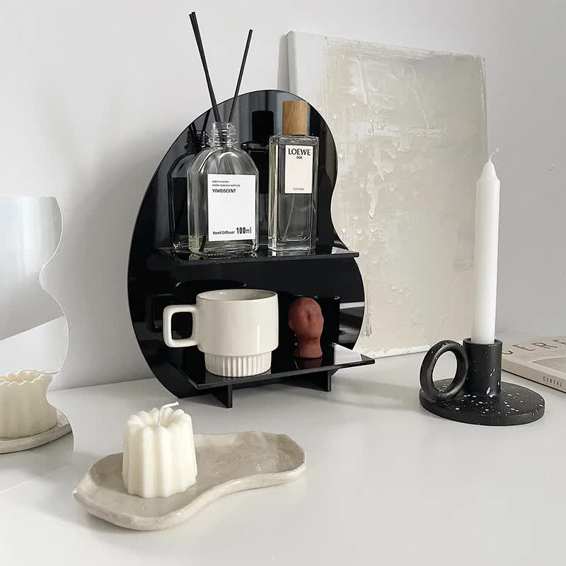 31*27*8cm Black Acrylic Desktop Storage Organizer â€“ Christmas Aromatherapy Display Shelf for Cosmetics, Candles, and D