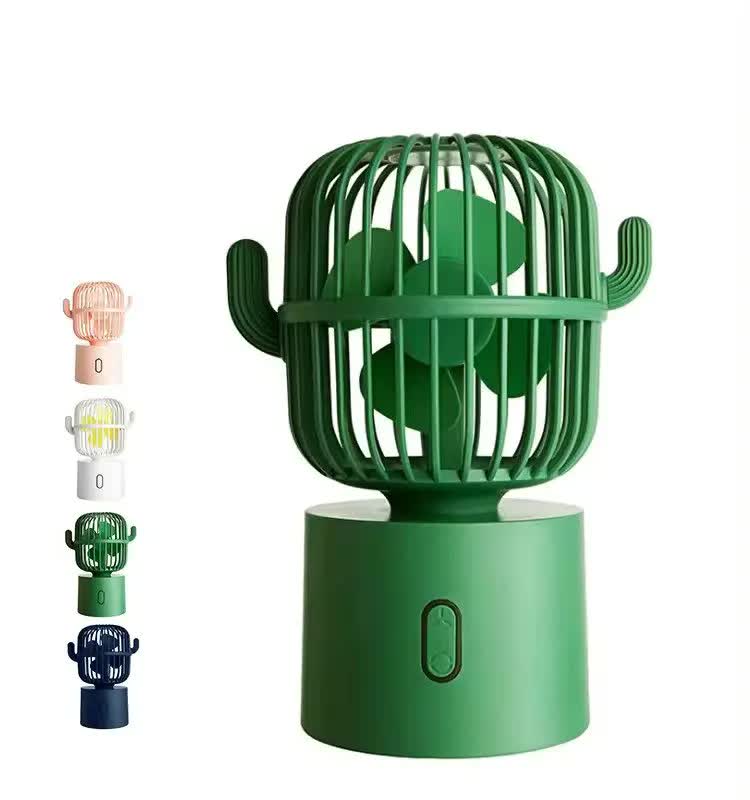 Green Cactus-Shaped USB Rechargeable Fan â€“ Creative Desktop Fan for Home & Office with Adjustable Head for Cooling on 