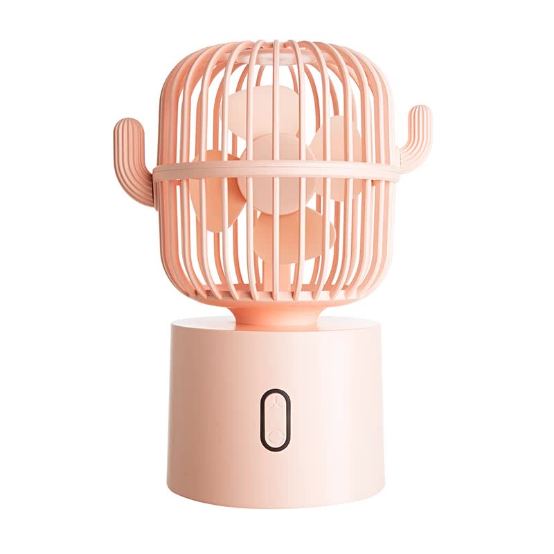 Pink Cactus-Shaped USB Rechargeable Fan - Creative Desktop Fan for Home & Office with Adjustable Head for Cooling on the