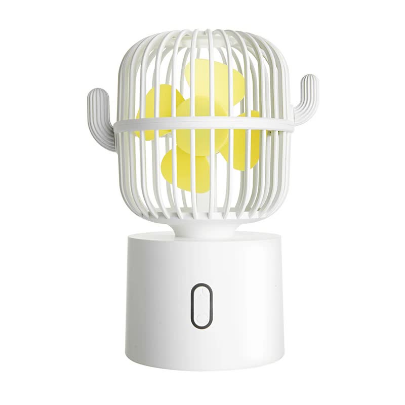 White Cactus-Shaped USB Rechargeable Fan - Creative Desktop Fan for Home & Office with Adjustable Head for Cooling on th