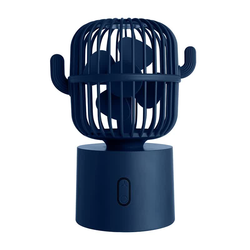 Blue Cactus-Shaped USB Rechargeable Fan - Creative Desktop Fan for Home & Office with Adjustable Head for Cooling on the