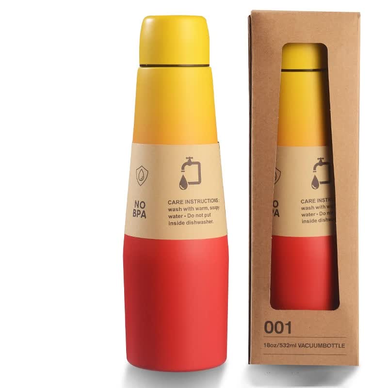 Yellow Red Gradient High-Quality Gradient Color Insulated Water Bottle â€“ 304 Stainless Steel Vacuum Cup, Large Capacit