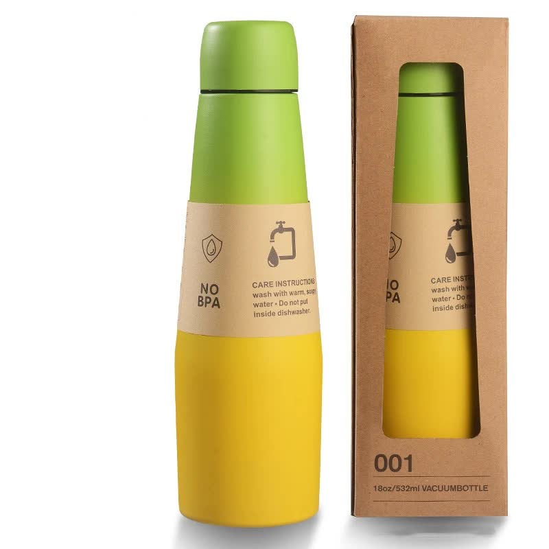 Yellow Green Gradient High-Quality Gradient Color Insulated Water Bottle - 304 Stainless Steel Vacuum Cup, Large Capacit