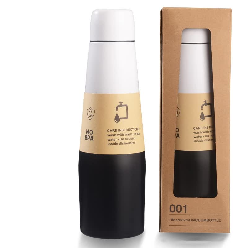 Black Whiten Gradient High-Quality Gradient Color Insulated Water Bottle - 304 Stainless Steel Vacuum Cup, Large Capacit