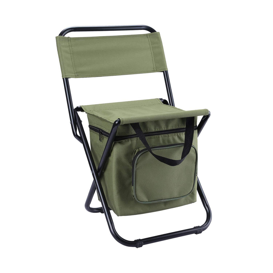 Green Portable 3-in-1 Folding Camping Chair with Storage Bag, Backrest, and Insulated Cooler for Outdoor Fishing, Hiking