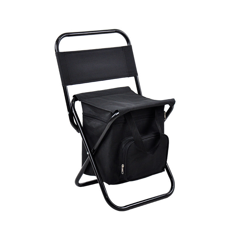 Black Portable 3-in-1 Folding Camping Chair with Storage Bag, Backrest, and Insulated Cooler for Outdoor Fishing, Hiking