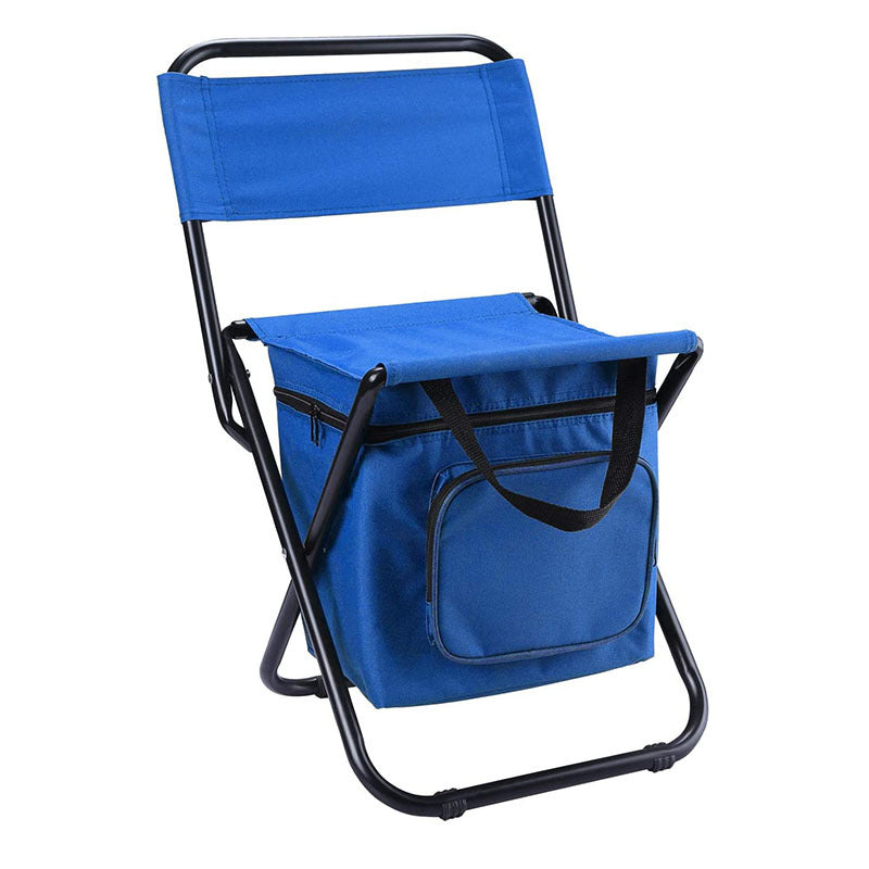 Blue Portable 3-in-1 Folding Camping Chair with Storage Bag, Backrest, and Insulated Cooler for Outdoor Fishing, Hiking,