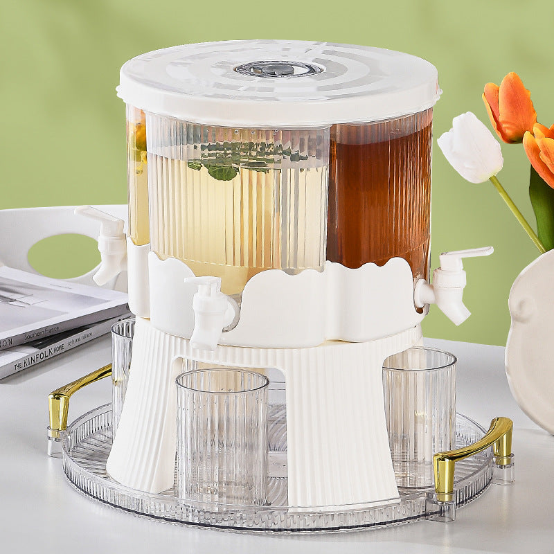 Water Bottle + 4 Cups+Tray Large Capacity Rotating Beverage Dispenser with Faucet, Multi-Compartment Refrigerator Water 