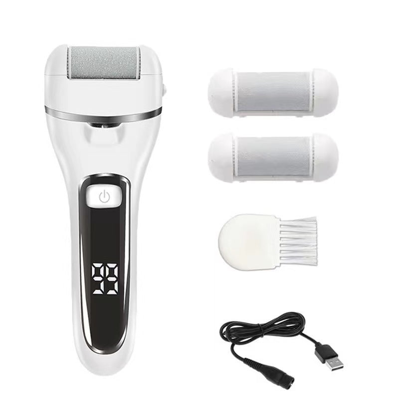 White 3 Pcs Suit Electric Foot Callus Remover with LCD Display | Waterproof Pedicure Set | Dual-Speed Dead Skin Exfoliat
