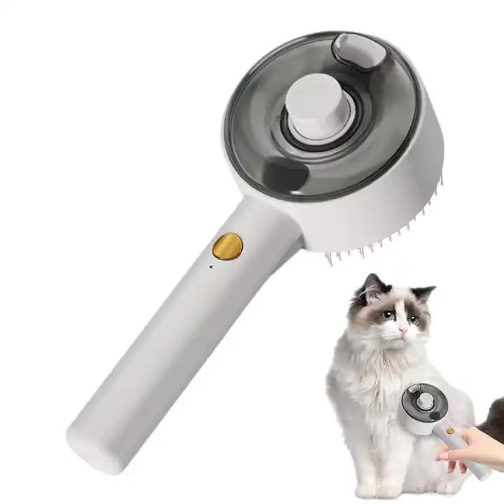 White Pet Grooming Spray and Massage Brush | One-Click Hair Removal Comb for Cats & Dogs | UV Sterilization for Mites Co