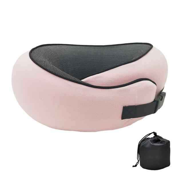 Pink Buckle Tape Memory Foam U-Shaped Neck Pillow - Snail Travel Cushion for Airplane, Office Nap, and Travel - Adjustab